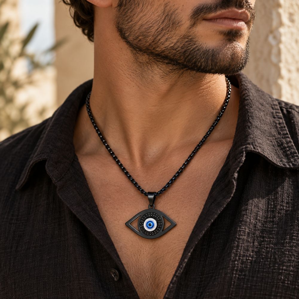 Pendentif Œil Bleu en Acier Inoxydable