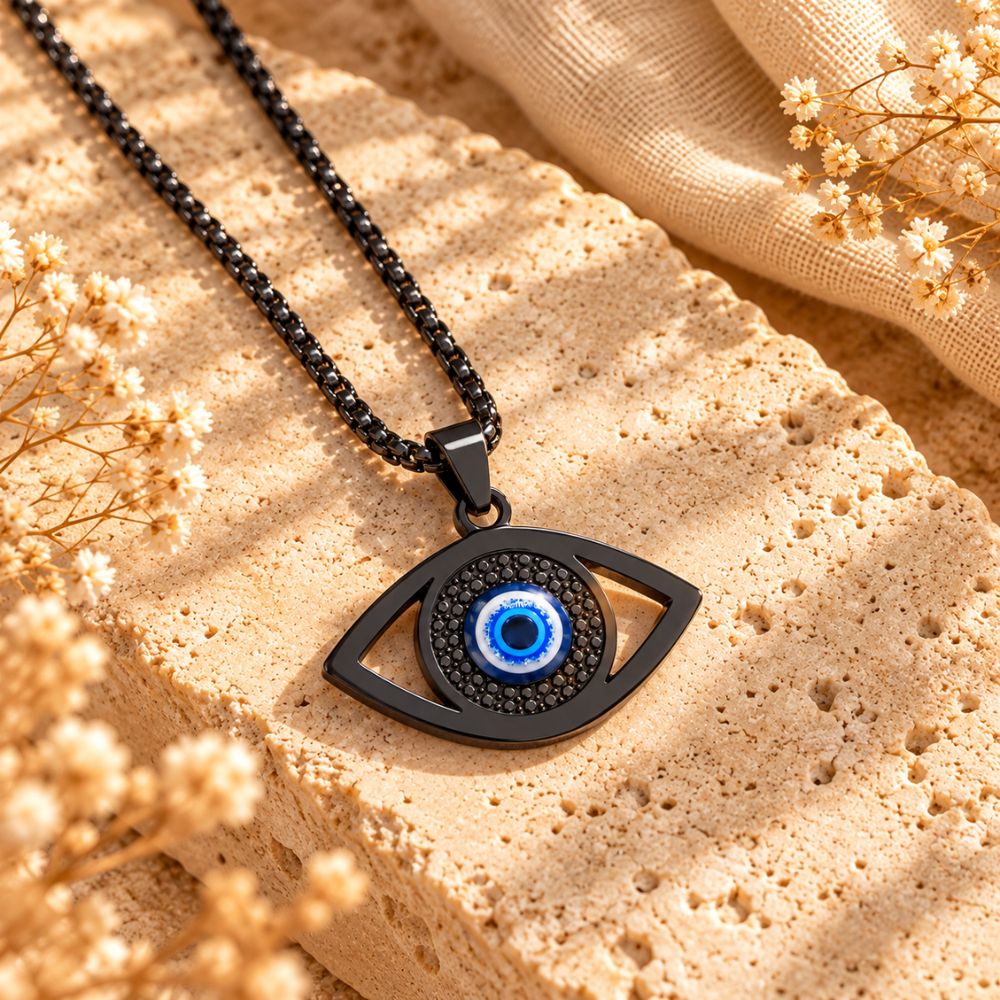 Pendentif Œil Bleu en Acier Inoxydable