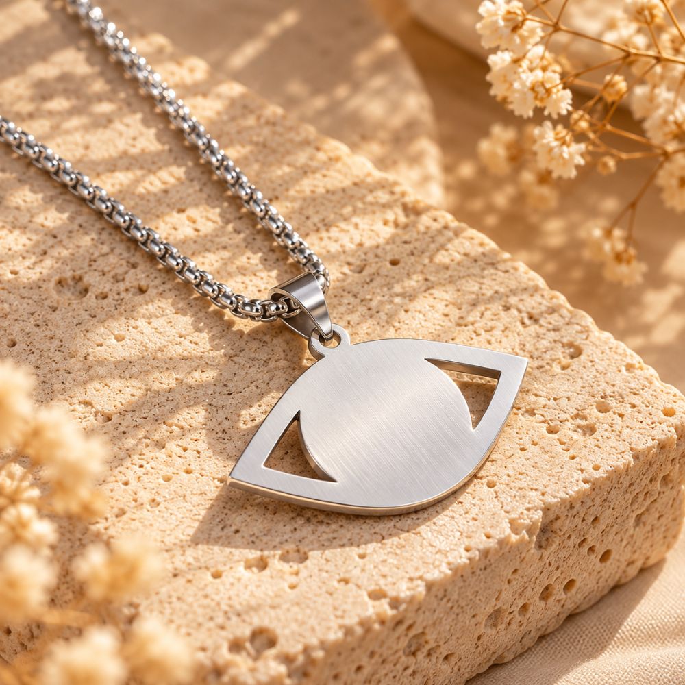 Pendentif Œil Bleu en Acier Inoxydable