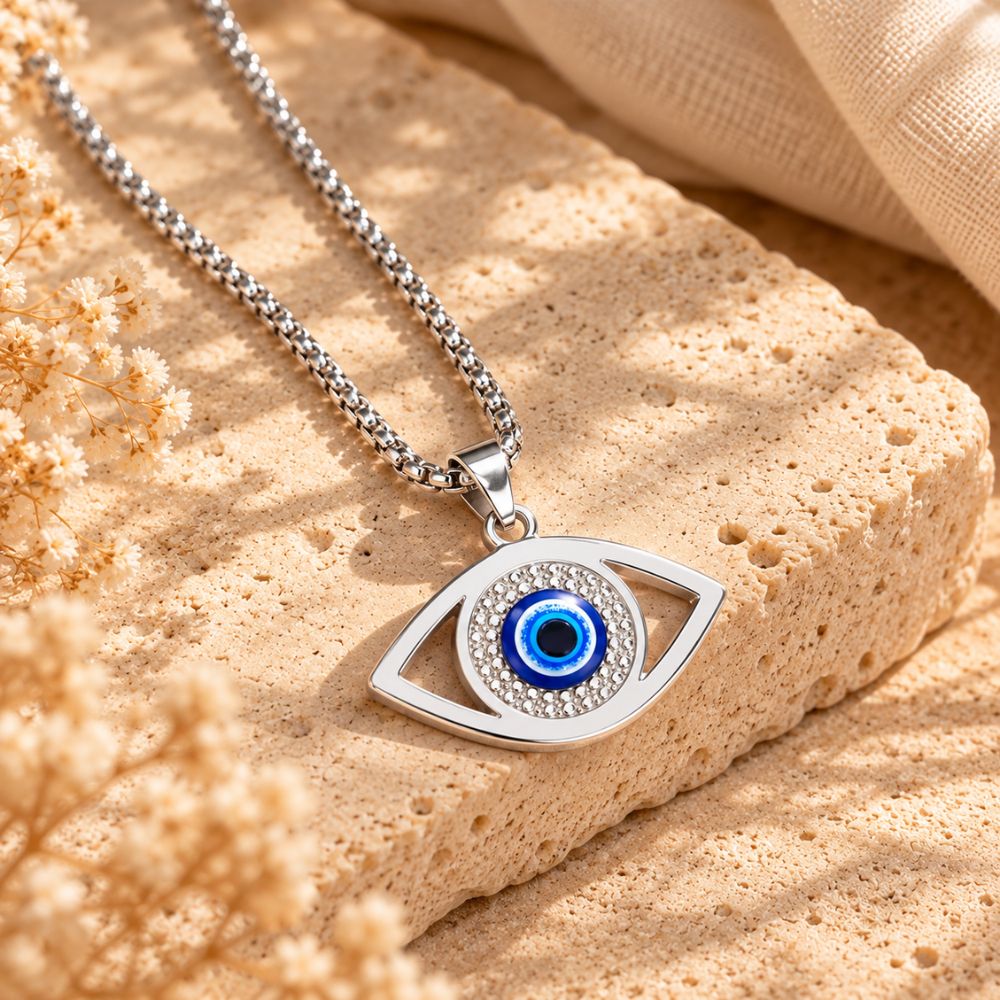 Pendentif Œil Bleu en Acier Inoxydable