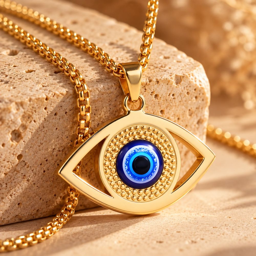 Pendentif Œil Bleu en Acier Inoxydable