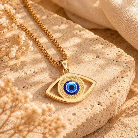 Pendentif Œil Bleu en Acier Inoxydable