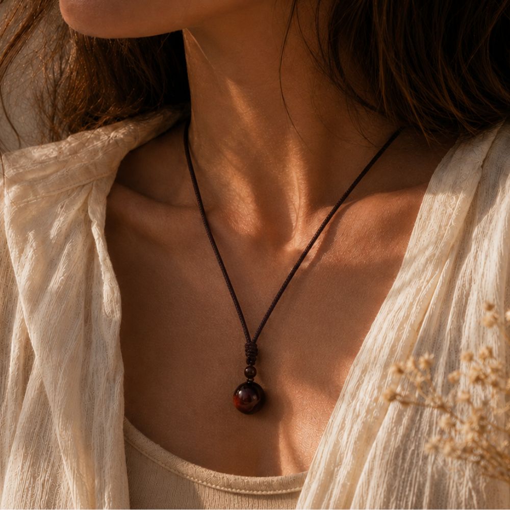 Pendentif Œil de Tigre Rouge