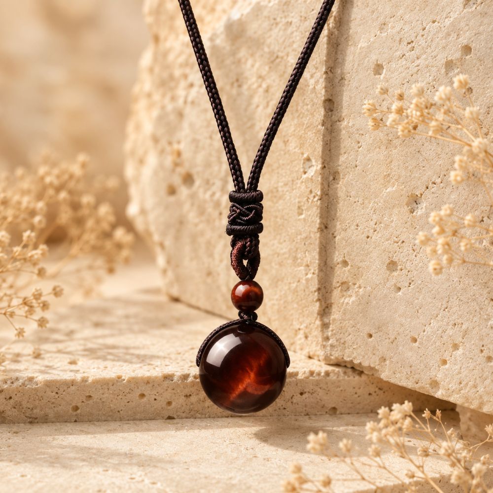 Pendentif Œil de Tigre Rouge