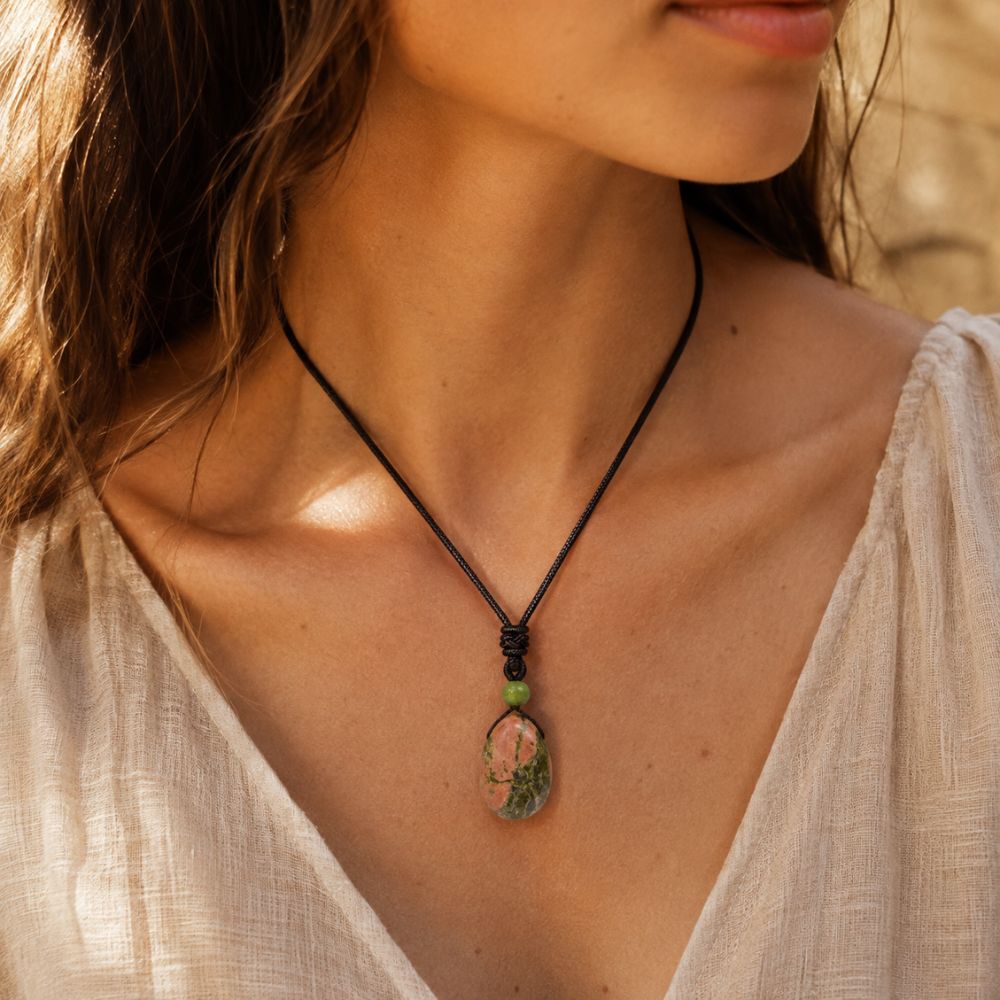 Pendentif Unakite en Pierre Naturelle